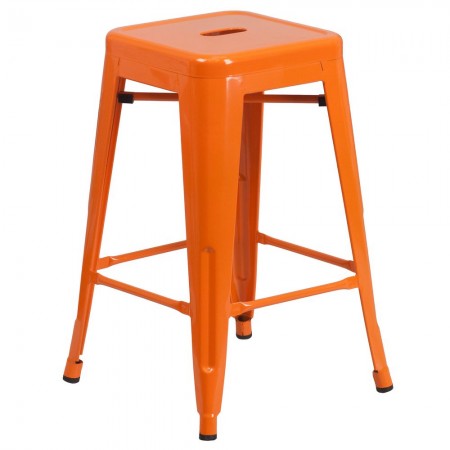 Flash Furniture CH-31320-24-OR-GG Backless Orange Metal Indoor-Outdoor Counter Height Stool with Square Seat 24"