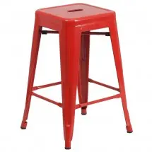 Flash Furniture CH-31320-24-RED-GG Backless Red Metal Indoor-Outdoor Counter Height Stool with Square Seat 24&quot;
