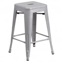 Flash Furniture CH-31320-24-SIL-GG Backless Silver Metal Indoor-Outdoor Counter Height Stool with Square Seat 24