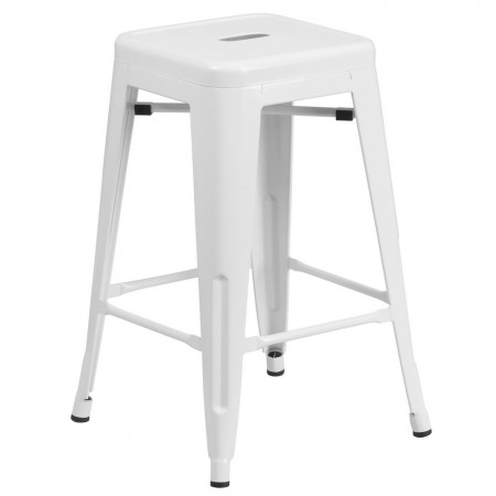 Flash Furniture CH-31320-24-WH-GG Backless White Metal Indoor-Outdoor Counter Height Stool with Square Seat 24"