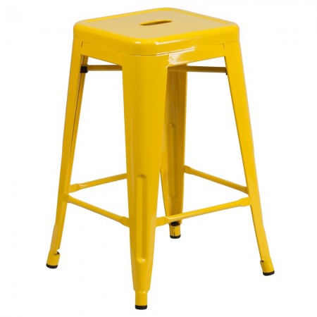 Flash Furniture CH-31320-24-YL-GG Backless Yellow Metal Indoor-Outdoor Counter Height Stool with Square Seat 24"
