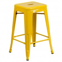Flash Furniture CH-31320-24-YL-GG Backless Yellow Metal Indoor-Outdoor Counter Height Stool with Square Seat 24&quot;