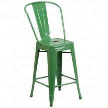 Flash Furniture CH-31320-24GB-GN-GG Green Metal Indoor-Outdoor Counter Height Stool with Square Seat and Back 24&quot;