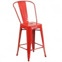 Flash Furniture CH-31320-24GB-RED-GG Red Metal Indoor-Outdoor Counter Height Stool with Square Seat and Back 24&quot;