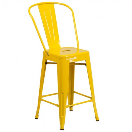 Flash Furniture CH-31320-24GB-YL-GG Yellow Metal Indoor-Outdoor Counter Height Stool with Square Seat and Back 24"
