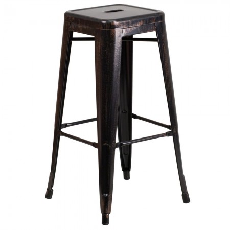 Flash Furniture CH-31320-30-BQ-GG Backless Black-Antique Gold Metal Indoor-Outdoor Barstool with Square Seat 30"