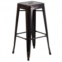 Flash Furniture CH-31320-30-BQ-GG Backless Black-Antique Gold Metal Indoor-Outdoor Barstool with Square Seat 30