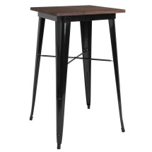 Flash Furniture CH-31330-40M1-BK-GG 23-1/2&quot; Square Black Metal Indoor Bar Height Table with Walnut Rustic Wood Top