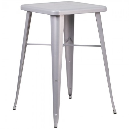 Flash Furniture CH-31330-SIL-GG Square Silver Metal Indoor-Outdoor Bar Height Table 23.75"