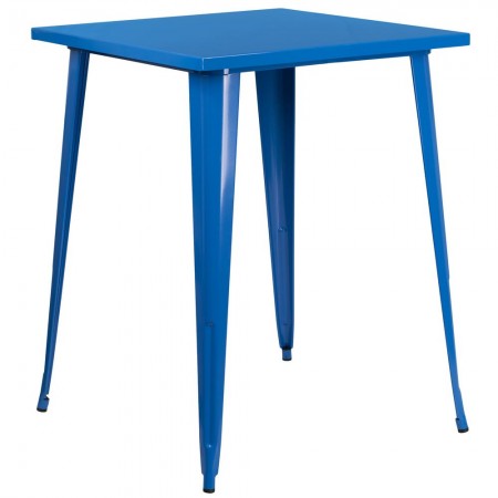 Flash Furniture CH-51040-40-BL-GG 31.5" Square Blue Metal Indoor-Outdoor Bar Height Table