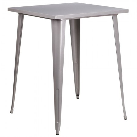 Flash Furniture CH-51040-40-SIL-GG 31.5" Square Silver Metal Indoor-Outdoor Bar Height Table
