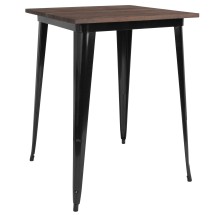 Flash Furniture CH-51040-40M1-BK-GG 31-1/2&quot; Square Black Metal Indoor Bar Height Table with Walnut Rustic Wood Top
