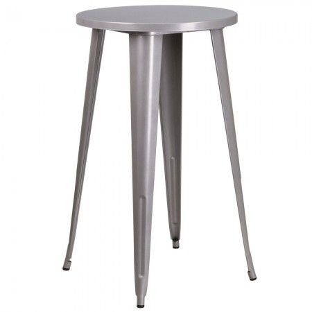 Flash Furniture CH-51080-40-SIL-GG 24" Round Silver Metal Indoor-Outdoor Bar Height Table