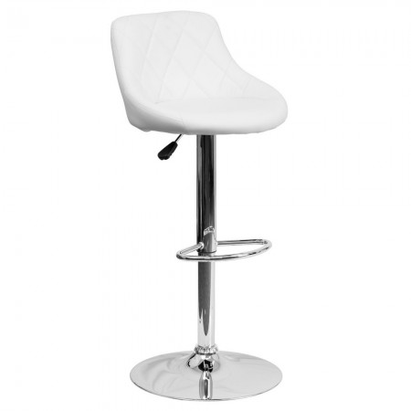 Flash Furniture CH-82028A-WH-GG Contemporary White Vinyl Bucket Seat Adjustable Height Bar Stool