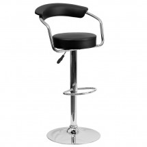 Flash Furniture CH-TC3-1060-BK-GG Contemporary Black Vinyl Adjustable Height Bar Stool with Arms
