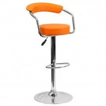 Flash Furniture CH-TC3-1060-ORG-GG Contemporary Orange Vinyl Adjustable Height Bar Stool with Arms