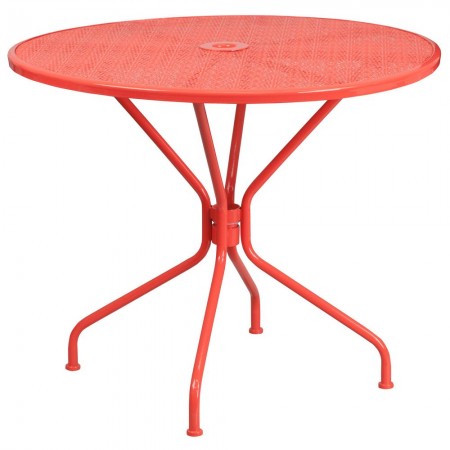 Flash Furniture CO-7-RED-GG 35.25" Round Coral Indoor-Outdoor Steel Patio Table