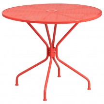 Flash Furniture CO-7-RED-GG 35.25&quot; Round Coral Indoor-Outdoor Steel Patio Table
