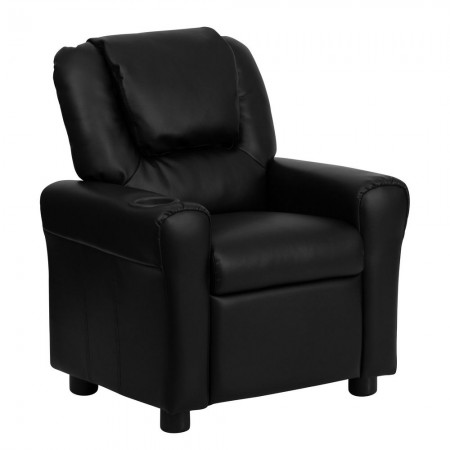 Flash Furniture DG-ULT-KID-BK-GG Contemporary Black Leather Kids Recliner with Cup Holder and Headrest