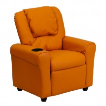 Flash Furniture DG-ULT-KID-ORANGE-GG Contemporary Orange Vinyl Kids Recliner with Cup Holder and Headrest
