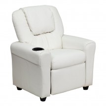Flash Furniture DG-ULT-KID-WHITE-GG Contemporary White Vinyl Kids Recliner with Cup Holder and Headrest