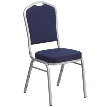 Flash Furniture FD-C01-S-2-GG Hercules Series Crown Back Navy Fabric Stacking Banquet Chair - Silver Frame
