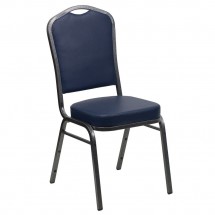 Flash Furniture FD-C01-SILVERVEIN-NY-VY-GG HERCULES Series Crown Back Navy Vinyl Stacking Banquet Chair with Navy Vinyl - Silver Vein Frame