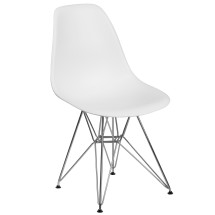 Flash Furniture FH-130-CPP1-WH-GG White Plastic Chair with Chrome Base
