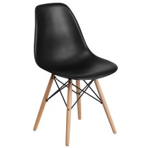 Flash Furniture FH-130-DPP-BK-GG Black Plastic Chair with Wooden Legs