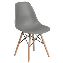 Flash Furniture FH-130-DPP-GY-GG Moss Gray Plastic Chair with Wooden Legs