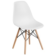 Flash Furniture FH-130-DPP-WH-GG White Plastic Chair with Wooden Legs