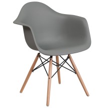 Flash Furniture FH-132-DPP-GY-GG Moss Gray Plastic Chair with Wooden Legs