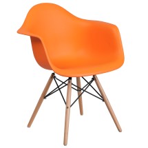 Flash Furniture FH-132-DPP-OR-GG Orange Plastic Chair with Wooden Legs