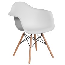 Flash Furniture FH-132-DPP-WH-GG White Plastic Chair with Wooden Legs