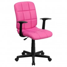 Flash Furniture GO-1691-1-PINK-A-GG Pink Mid-Back Quilted Vinyl Task Chair with Nylon Arms