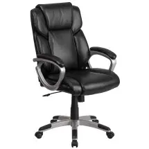 Flash Furniture GO-2236M-BK-GG Mid-Back Black LeatherSoft Executive Swivel Office Chair, Padded Arms