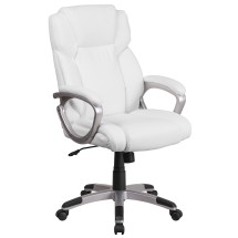 Flash Furniture GO-2236M-WH-GG Mid-Back White LeatherSoft Executive Swivel Office Chair, Padded Arms