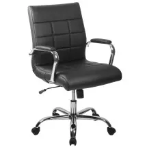 Flash Furniture GO-2240-BK-GG Mid-Back Black Vinyl Executive Swivel Office Chair, Chrome Base and Arms