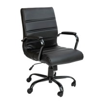 Flash Furniture GO-2286M-BK-BK-GG Mid-Back Black LeatherSoft Executive Swivel Office Chair, Black Frame and Arms