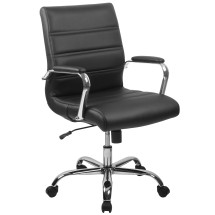 Flash Furniture GO-2286M-BK-GG Mid-Back Black LeatherSoft Executive Swivel Office Chair, Chrome Frame and Arms