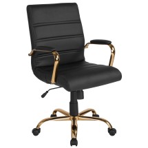 Flash Furniture GO-2286M-BK-GLD-GG Mid-Back Black LeatherSoft Executive Swivel Office Chair, Gold Frame and Arms