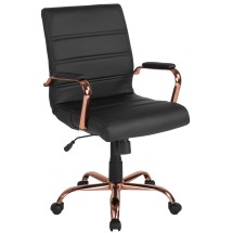 Flash Furniture GO-2286M-BK-RSGLD-GG Mid-Back Black LeatherSoft Executive Swivel Office Chair, Rose Gold Frame and Arms
