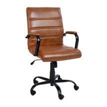 Flash Furniture GO-2286M-BR-BK-GG Mid-Back Brown LeatherSoft Executive Swivel Office Chair, Black Frame and Arms