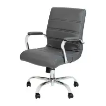 Flash Furniture GO-2286M-GR-GG Mid-Back Gray LeatherSoft Executive Swivel Office Chair, Chrome Frame and Arms