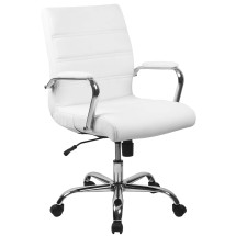 Flash Furniture GO-2286M-WH-GG Mid-Back Gold LeatherSoft Executive Swivel Office Chair, Chrome Frame and Arms