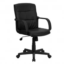 Flash Furniture GO-228S-BK-LEA-GG Mid-Back Black Leather Office Chair with Nylon Arms