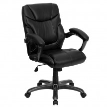 Flash Furniture GO-724M-MID-BK-LEA-GG Mid-Back Black Leather Overstuffed Office Chair
