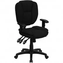 Flash Furniture GO-930F-BK-ARMS-GG Mid-Back Black Fabric Multi-Functional Ergonomic Task Chair with Arms