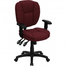 Flash Furniture GO-930F-BY-ARMS-GG Mid-Back Burgundy Fabric Multi-Functional Ergonomic Task Chair with Arms