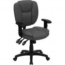 Flash Furniture GO-930F-GY-ARMS-GG Mid-Back Gray Fabric Multi-Functional Ergonomic Task Chair with Arms
